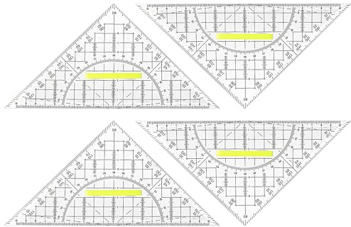 4 Stk Geodreieck Set mit Griff, Kunststoff Geodreieck 20cm, Transparent Zeichendreieck Winkelmesser für Winkelmessung, für Schule, Büro, Studenten, Designer, Malerei