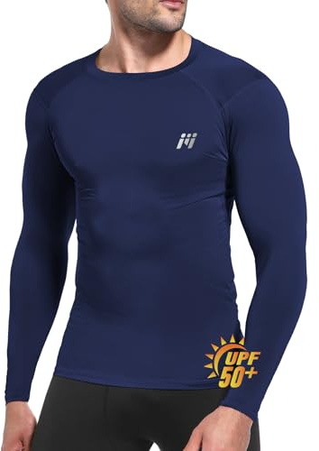 MEETWEE Men UPF50+ Rash Guard Vest Long Sleeve, Compression Shirt Base Skin Layer UV Top Swim Shirt Sun Protection Watersport Surfing Fishing Navyblue