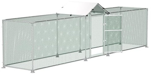 FIVMEN Recinto per galline, anatre e piccoli animali, 5 x 1 m, in metallo, con protezione solare, tetto, porta e serratura stabile, per galline, anatre e piccoli animali