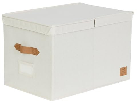 LOVE IT STORE IT - PREMIUM - Boite de rangement avec couvercle XL - Tissu en lin - Inscriptible - Renforcée en bois - Grande et robuste - Beige - 50x33x32 cm