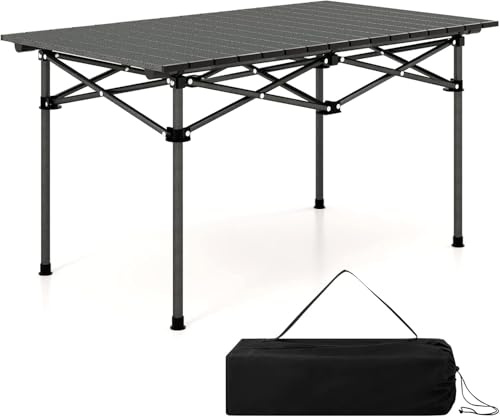 FANTASK Campingbord vikbart, fällbart bord med rullbar bordsskiva, fällbord trädgårdsbord med aluminiumbordsskiva för 4 personer, svart