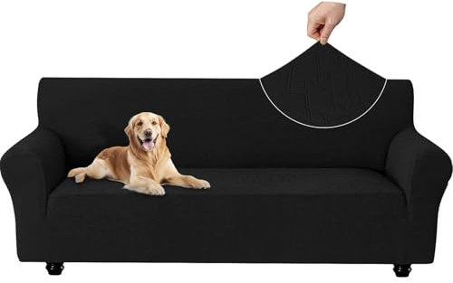 Ystyle Stretch Sofa Überzug mit Armlehne 3 Sitzer, Schwarz | Waschbar Sofabezug , Couch Überzug Kratzfest, Sofaschoner rutschfest, Couch Cover für Katze Hunde, Sofa Cover