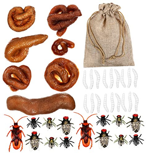 KICHOUSE Realistisches Fake Poop Mit Fake Maden Kakerlaken Und Fliegen Langlebiger Geruchsfreier Scherzartikel Für Aprilscherz Halloween Und Partyspaß