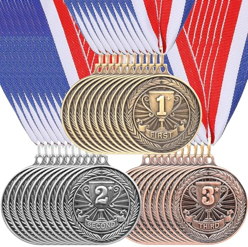 SWHCM 30 Stück Award Medaillen Medaillen für Auszeichnungen Metall Gewinner Trophäen Auszeichnungen Gold Silber Bronze Preise für Sport Wettbewerbe Party, 5 cm - 1st 2nd 3rd