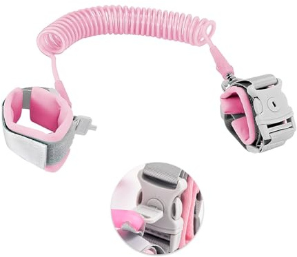 Rynvarl Correa Seguridad Niños 2,5M con Llave, Pulsera Antipérdida Niños, pulsera identificativa niños para Muñeca con Rotación 360°, Ideal para Paseo, Viaje, Parque – Rosa