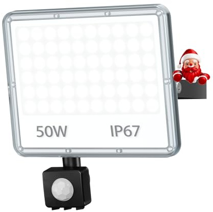 TOPAUBUB Projecteur LED Exterieur Detecteur de Mouvement 50W - 5000LM Spot LED Extérieur Detecteur de Mouvement Etanche IP67 6500K Blanc Froid 1 Pièce Phare Exterieur avec Detecteur pour Jardin