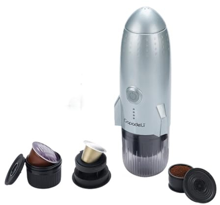 ILJXPOZB Portable Electric Espresso Machine - 3 In 1 Travel Coffee Maker For Ground Coffee & DG NS Capsule Pods - Self-Heating For Camping & Outdoor Use(Grey,AU)