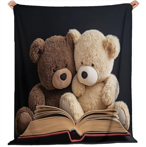 Genérico Manta de Franela con Estampado Oso de Peluche 80x150 cm, Manta Lindo Felpa Sherpa mullida Suave, para Uso Diario para Mujeres y niñas Cama habitación sofá decoración