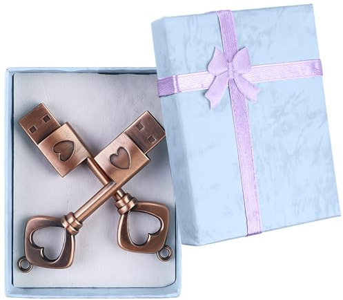 64 GB USB-Stick Mit Kasten, 2 Stück USB Stick Hochzeit, Speicherstick Flash-Laufwerk, Retro Metall Herzförmiger Schlüssel Geformt 2.0 Flash Laufwerk mit Geschenkbox