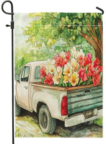 Drapeaux De Jardin Glaïeul Printanier, Fleur De Camion De Campagne Vintage Bannière Jardins Imperméabiliser Bannières Extérieure Couleurs Vives Drapeaus Décoratif Pour Défilé Balcon 30X45CM