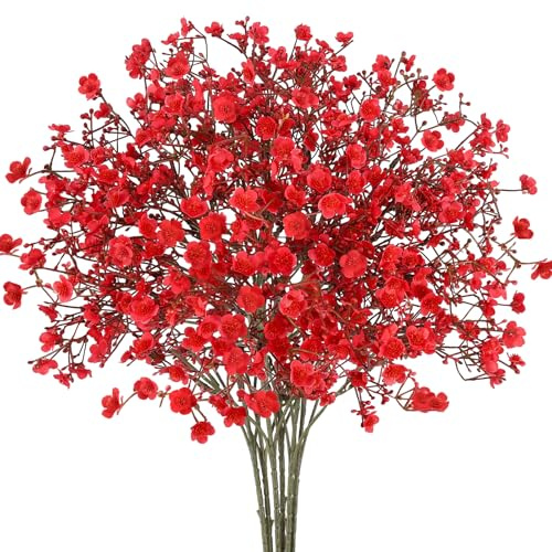 N&T NIETING Schleierkraut Künstlich 6 Stück Fake Deko Blumen Künstliche Blumen Gypsophila für DIY Hochzeit Party Tisch Centerpieces Blumenarrangements Party Büro Zuhause Dekoration(Rot)