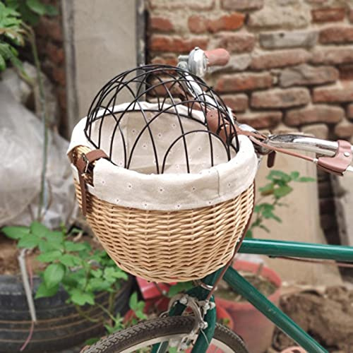 KIMISS Cesta Frontal para Bicicleta para Perros y Gatos, Transportador para Mascotas con Cubierta de Malla de Alambre Extraíble, Ideal para Mascotas Pequeñas, Viajes de Aventura (Color Madera)