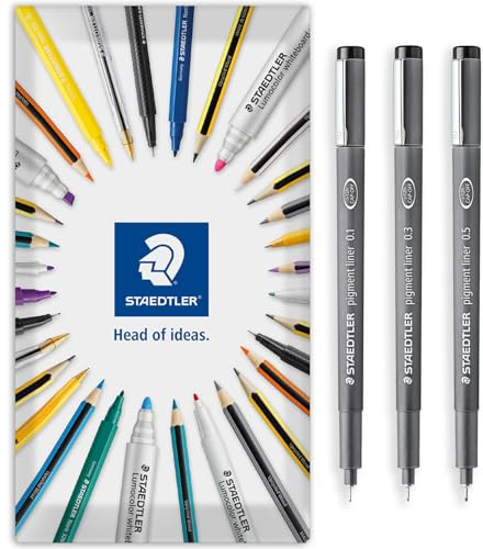 STAEDTLER 308 Pigment Liner Fineliner - Ideal zum Schreiben, Skizzieren, Technisches Zeichnen, Markieren - Schwarze Tinte - In Umschlag Geschenkverpackung (Extra Fein)