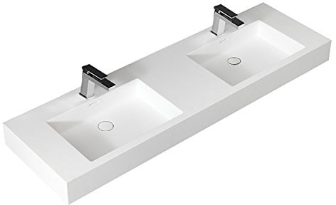 Design Waschbecken Mineralguss Waschtisch zur Wandmontage Gussmarmor Eckig Waschplatz Wandhängend LP4516 160cm weiß matt