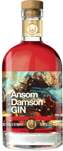Pocketful Of Stones Ansom Damson Gin, Cornish Flavoured Gin, 70cl, 25% ABV | Damson Fruit, Orange Cinnamon Nutmeg, Sweet Spiced Gin, Handcrafted Small Batch, Gin Gift, Lemonade, Soda, Neat Or Champagne