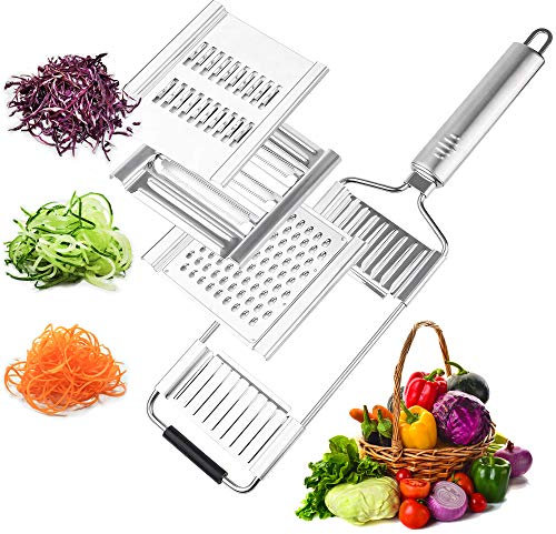 Vegetable Slicer Multi Purpose 3 in 1 Potato Onion Cheese Grater Cutter Stainless Steel Kitchen Mandoline with Handle Food Spiralizer for Vegetable