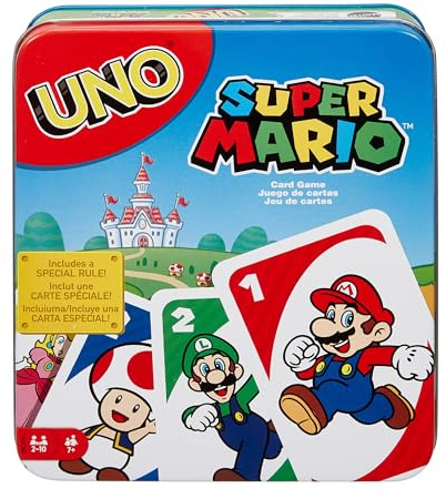 Mattel Games UNO Super Mario Jeu de Cartes à l’effigie des Personnages du célèbre Jeu vidéo, Paquet de 112 Cartes illustrées, Cadeau pour collectionneurs et Enfants à partir de 7 Ans, HJC89