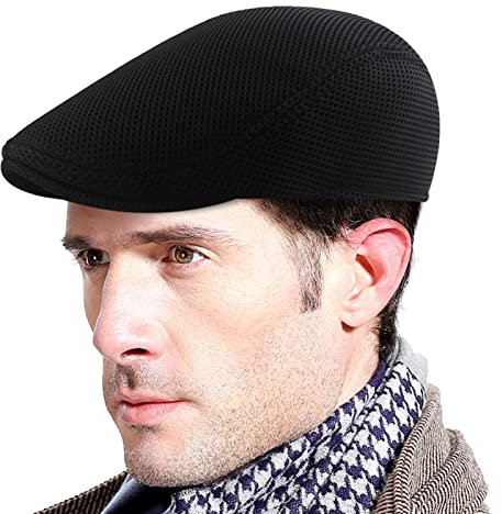 FEOYA Men Flat Cap Faux Suede Beret Ivy Gatsby Cabbie Driving Cap Adjustable Newsboy Hats for Men Spring Autumn Winter Black One Size