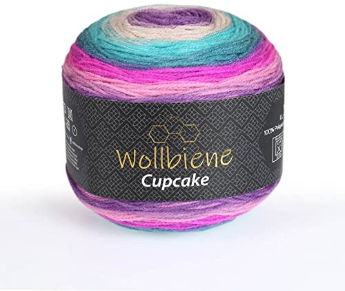 Wollbiene Cupcake Wolle zum Stricken 150g Strickwolle 150 Gramm Häkeln Babywolle Wolle Farbverlaufswolle (pink türkis lila 3030)