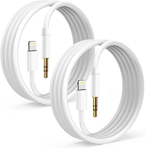 Hatuge Lightning to 3.5mm Aux Cable, Apple MFi Certified Headphone Audio Jack Cord Compatible with iPhone 13 12 11 XS XR X SE 8 7 6 5 iPad/iPod to Car Stereo, Speaker (White)