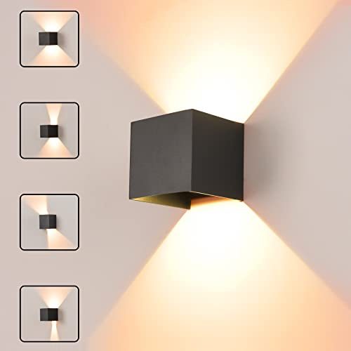 BOYIR LED Wandleuchte Innen/Aussen 12W Außenlampe IP65 Wasserdichte Wandlampe 3000K Warmweiß, Außenleuchte mit Einstellbar Abstrahlwinkel Modern Außenwandleuchte Up Down Lampe Wand, Schwarz