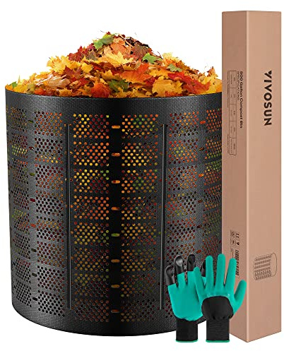 VIVOSUN 500 Gallon Outdoor Compost Bin, Expandable Composter, Easy to Setup & Large Capacity for Backyard, Lawn (Black with Gloves)