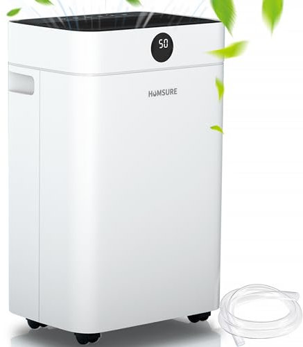 HUMSURE Dehumidifier 25L, Dehumidifiers for Home with 24 Hour Timer, Auto Defrost, Ionizer, Continuous Drainage Dehumidifier for Bedroom Basements Bathroom