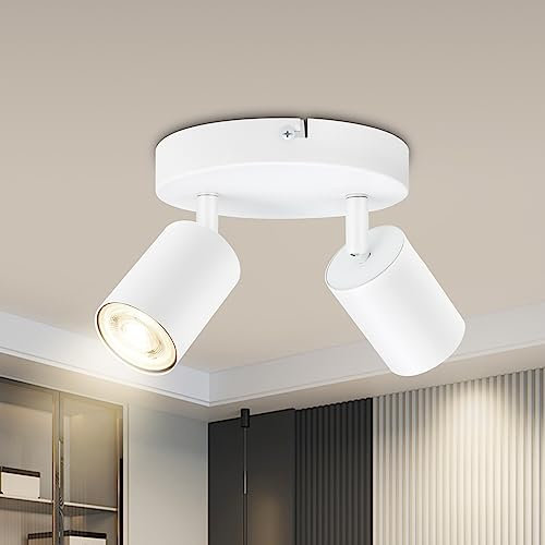 BOYIR Plafonnier LED 2 Spots, Rond Spots de plafond Orientables, Plafonnier Spot GU10, Moderne Éclairage de Plafond, luminaires intérieur pour Cuisine Salon, Blanc, Livré Sans Ampoules