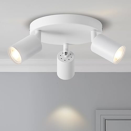 ANWIO Projecteurs LED Intérieurs de Plafond Réglables avec 3 Spots LED en Métal Blanc - Design Moderne et Polyvalent pour les chambres et les Salons (Sans Ampoules) EUS-EA190811-10-03CW-1U