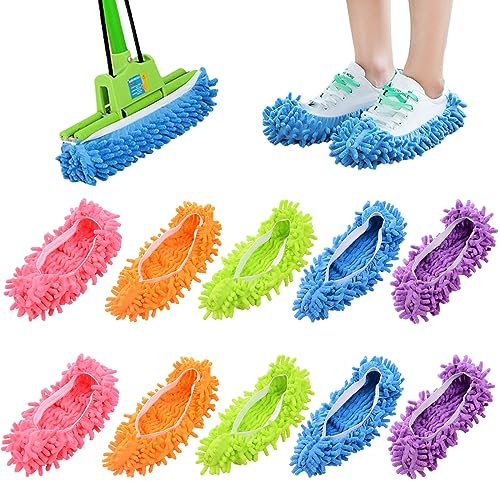 10 Paia Mop Slippers, Pantofole di Pulizia, Pantofole Mop in Microfibra, Multi Funzione Ciniglia Fibra Lcalzini Pantofole Pulisci Pavimenti per Bagno Ufficio Cucina Casa, 5 Colori