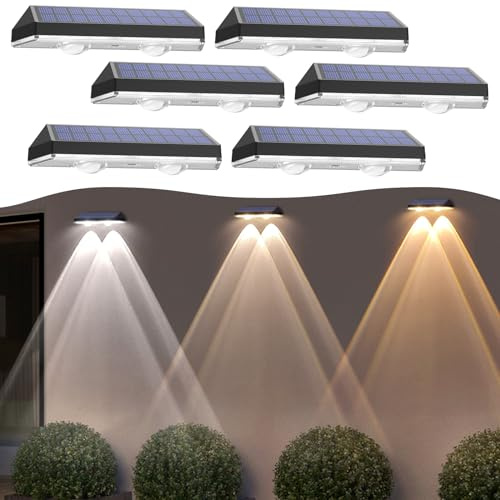 Liyade Solar-Wandleuchten, 6 Stück, 3 Lichtmodi | Dekorative Außenbeleuchtung für Garten, Zaun, Wand, Hinterhof, Veranda, Deck, Terrasse und Geländer