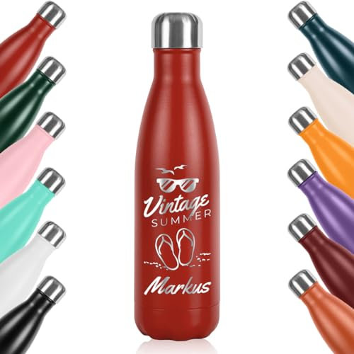 polar-effekt Wasser Edelstahl Trinkflasche 0,5 Liter mit personalisierte Gravur - auslaufsichere Sportflasche - geeignet für Wasser, Saft und Kaffee - BPA-Frei - Farbe rot