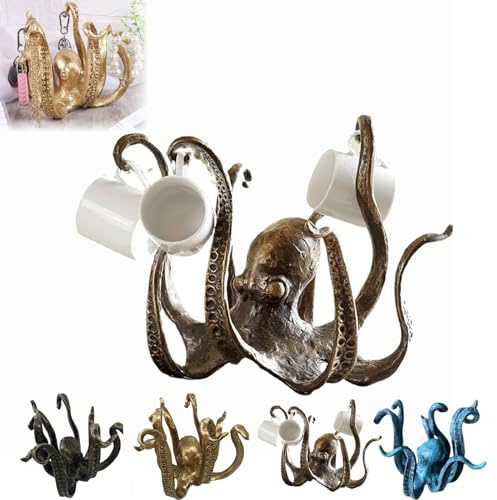 Retro Resin Octopus Desktop Statue - Mug Holder for Counter Top, Copper