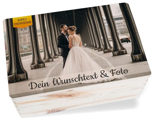 Holzkiste Erinnerungsbox - Bild - Hochzeitsbox | Geschenkbox Hochzeit mit Foto und Namen Datum | Erinnerungskiste Hochzeit Bilder - 30x20x14 cm - Holz - hochzeitskiste erinnerung personalisierte box