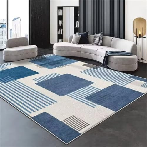 DJHWWD Design Teppich Teppich Nach Mass Weicher und langlebiger Kurzflor-Wohnzimmerteppich mit modernem geometrischem Muster 60x110CM Blau Teppich Für Esszimmer bodenschutzmatte Teppich