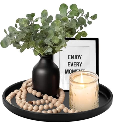 WEGREAT Rund Schwarz Dekotablett 26,8 cm: Kerzenhalter Kerzentablett, Deko Tablett Matte Textur, Dekorative Kerzen Tabletts für Stumpenkerzen Dekoratives, Couchtisch Organizer Kerzenteller