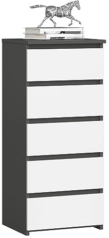 Kommode mit 5 Schubladen Kommode Schlafzimmer Flur Wohnzimmer Organizer Kommode mit Schubladen 40 cm breit 92 cm hoch | graphit-weiß Highboard Sideboard Mehrzweckschrank Schrank schmal