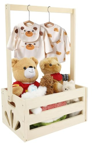 Armoire en bois pour fête prénatale, panier de rangement pour bébé avec poignée, panier de rangement en bois pour vêtements de bébé, boîte de rangement portable pour fête prénatale, cadeau de