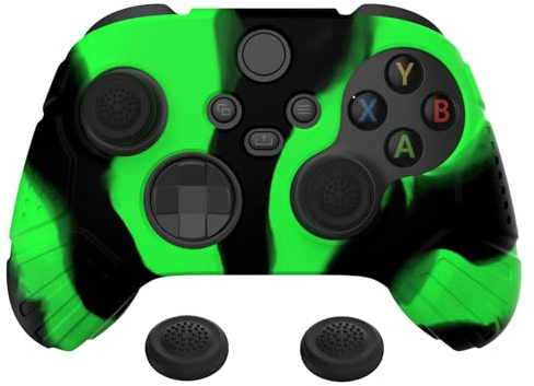 eXtremeRatePlayVital Guardian Edition Green Black Ergonomic Soft Anti-slip Controller Silicone Case Cover, Rubber Protector Skins with Joystick Caps for Xbox Series S/Xbox Series X Controller