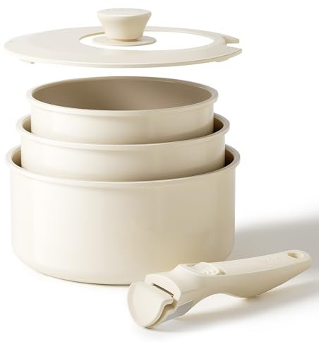 Redchef Töpfe Set mit Abnehmbaren Griffen, Antihaft Keramik Topfset 16/18/20cm und 3-IN-1 Verschlussdeckel, Kochtöpfe Induktions für Alle Herdarten, Ofenfest