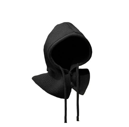 FJIXUO Kapuzenschal Kapuzenschal, gestrickt, Fake-Kragen-Schal, Kapuzenmütze, dick, warm, Winter-Damenmützen(Black)