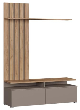 Vicco Parete attrezzata Harro, Rovere Goldkraft/Grigio, con vano TV pratico e ripiani aperti