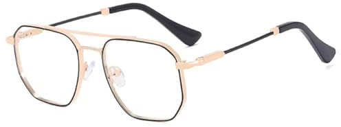 WFFZTZW Business Eyewear Retro Doppelsteg Metall Brillengestell (Schwarz Gold Klar)