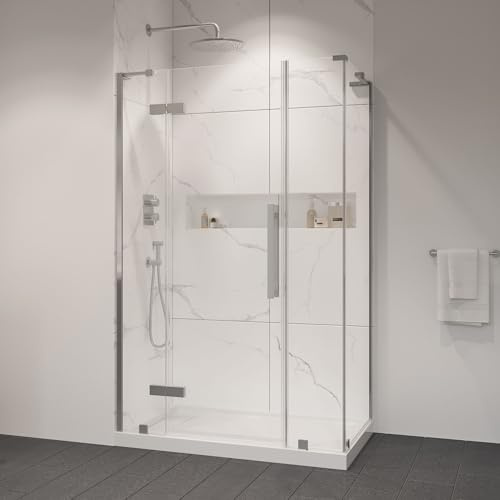 OVE Decors Tampa 48 in. W x 36 in. D x 74 3/4 in. H Corner Frameless Pivot Hinge Shower Door Kit in Satin Nickel with Base Pan, 2025