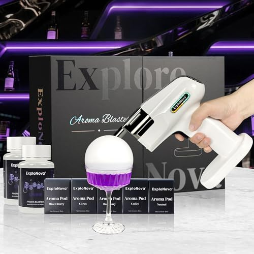 Aroma Blaster 2 Kit with 5 Aroma Pods, Edible Bubble, Cocktail Bubble Smoke Gun, Whiskey Smoker Kit, Perfect for Bar, Party and Home, Excellent Gift for Dad and Husband - White