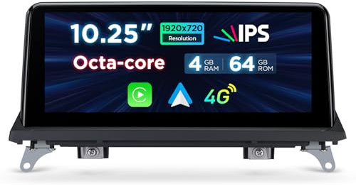 XTRONS 10.25 Car Stereo Android Octa-Core 4GB+64GB for BMW X5 E70 X6 E71 (2011-2013) with CIC system Touch IPS Screen GPS navigation, with 4G LTE CarAutoPlay Android Auto Support AHD Camera