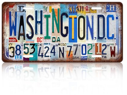JBYMsign Vintage City Wall Decor Washington,D.c. License Plate Metal Sign Tin Signs Poster