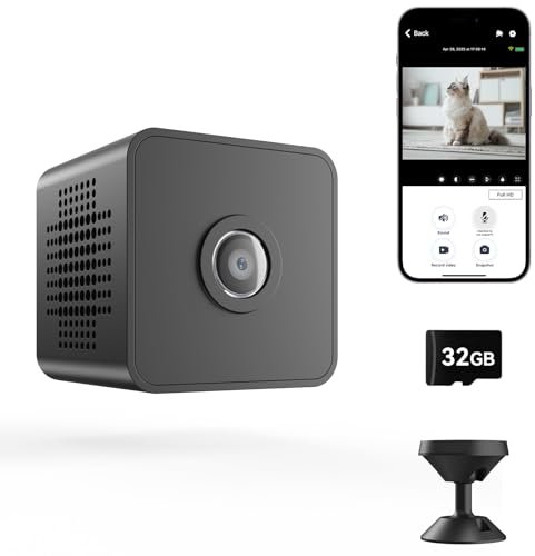 Linterngo X1 WiFi Mini Camera 1080P HD Videocamera di sorveglianza con batteria (3-4 ore) - Telecamera di sicurezza wireless compatta con rilevamento del movimento, visione notturna e app in tempo