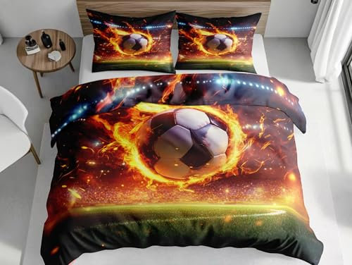 SKOEUI Set di Biancheria da Letto Sport Calcio Set Copripiumino in Morbido Microfibra Copri Piumino Traspirante Ipoallergenica Completo Copripiumino Singolo 140x200 cm Colore Arancione