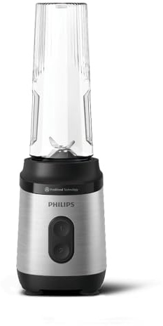 Philips Blend & Go 3000 Series Mini Smoothie Mixer – 350 W, 0,6 L Becher, 4-Stern abnehmbares Messer, 2 Geschwindigkeiten, spülmaschinenfest, ProBlend Technologie, kompakt, Silber (HR2671/00)